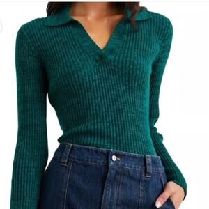 Rails Cotton Long Sleeved Collared V Neck Sweater